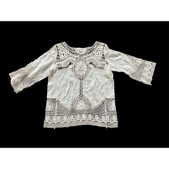 Taylor & Sage Tops - Taylor & Sage Cream Embroidered Boho Coquette Coastal Beach Top Shirt Size XS